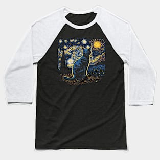 Starry Night Inspired Cat Gifts Funny Cat Baseball T-Shirt